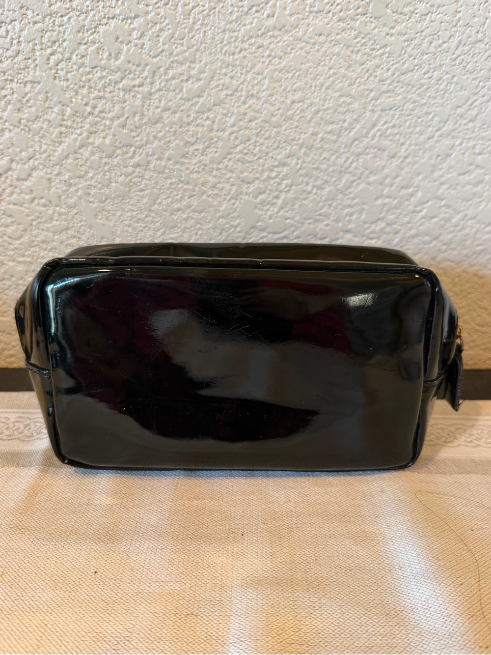 Yves Saint Laurent Black Patent Zipper Pouch Bag